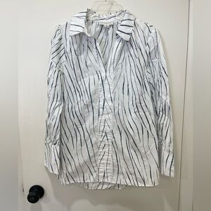 White and Navy Striped Long-Sleeve Shirt